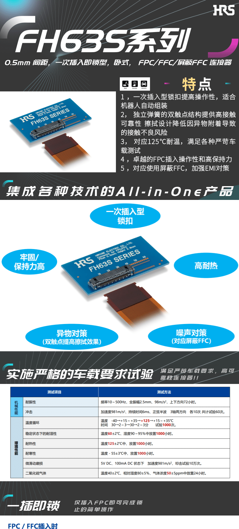 【產(chǎn)品推薦】一插即鎖，2觸點(diǎn)，支持125℃連接器-FH63S系列